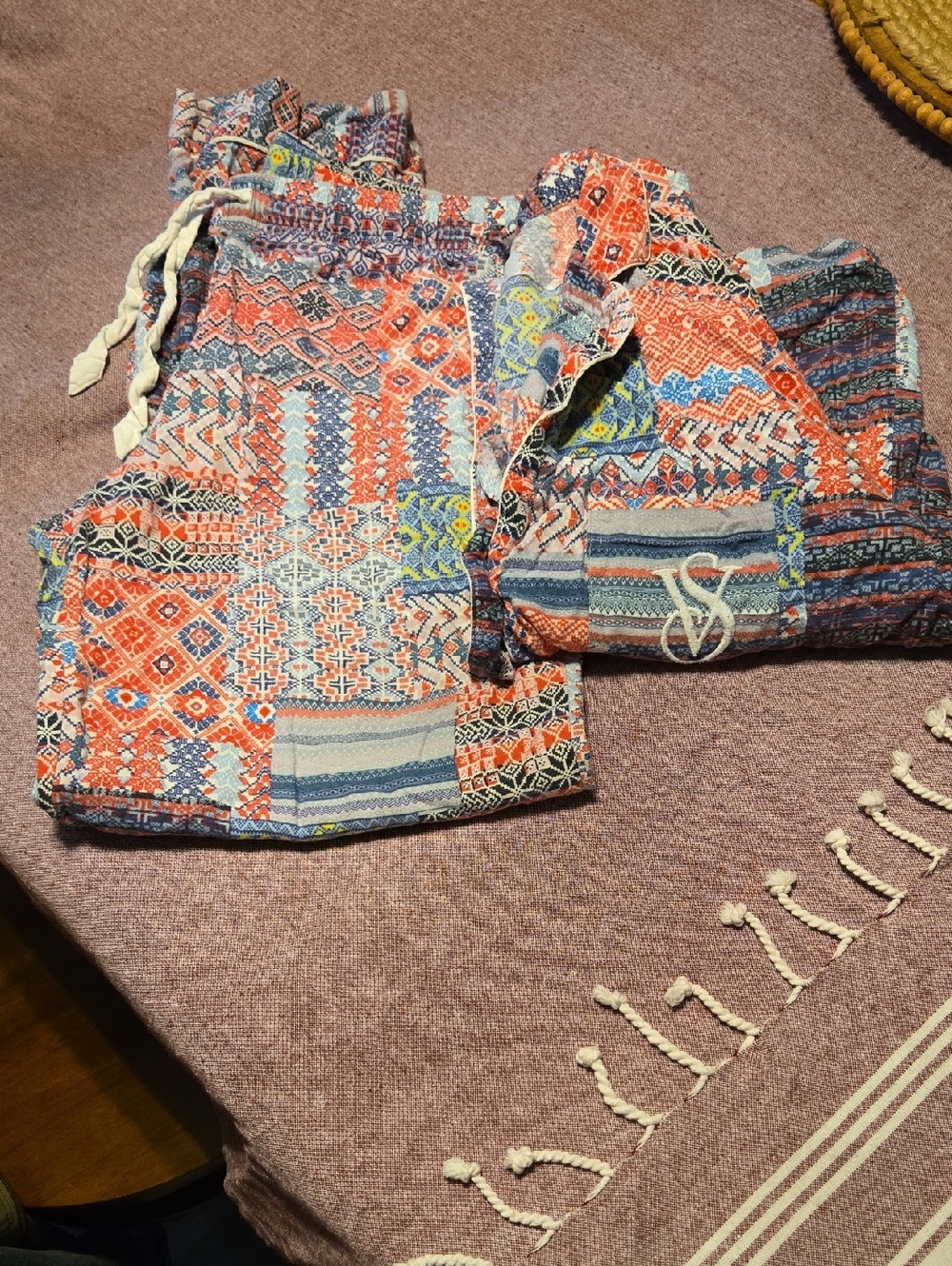 Victoria's Secret Multicolor Patchwork Lounge Shorts - Coral, Blue & White
